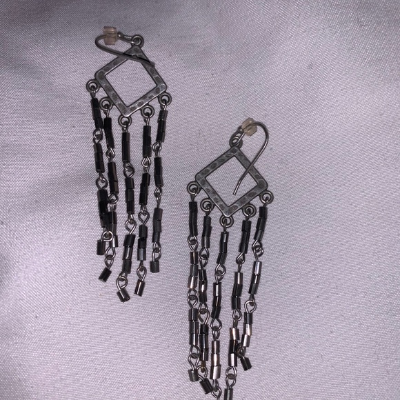 VINTAGE Silver Dangly Square Cutout Earrings - Picture 2 of 4